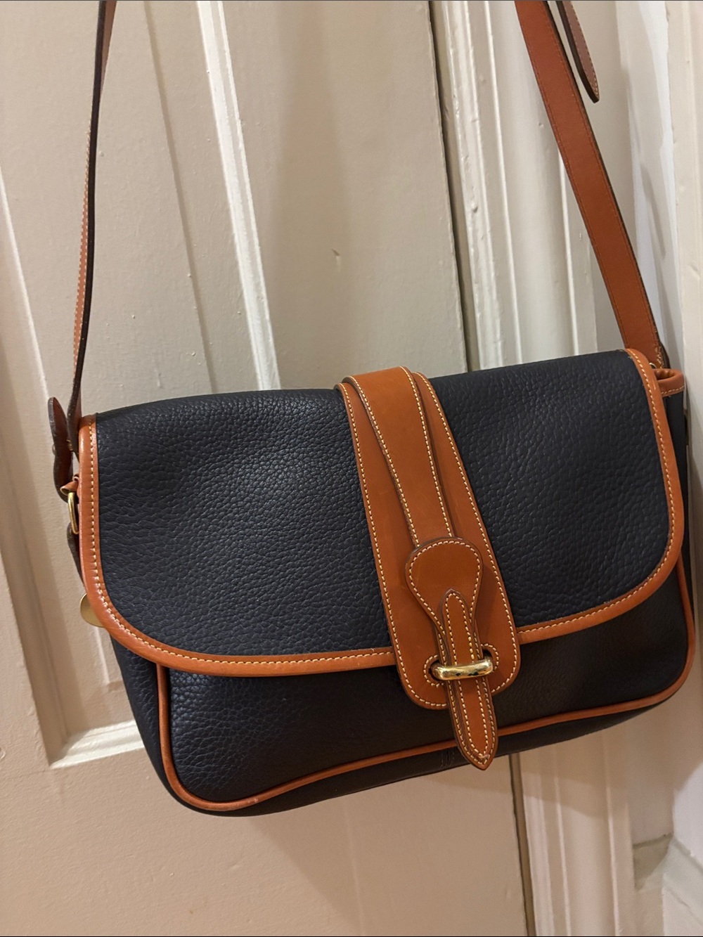 Dooney & Burke Midnight Blue & Tan Leather Crossbody Bag